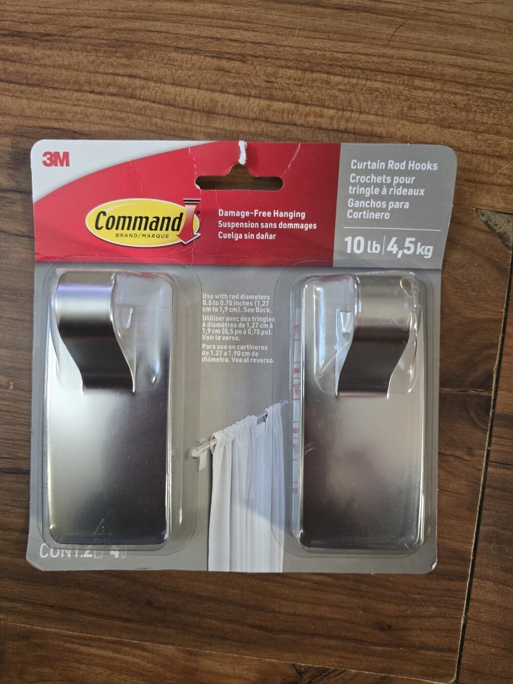 Command Curtain Rod Hooks: 1-3/4 in. x 4 in. (Satin Nickel) *2-pack S33